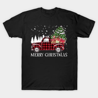 Merry Christmas Truck Tree Red Buffalo Plaid Xmas Pajamas T-Shirt